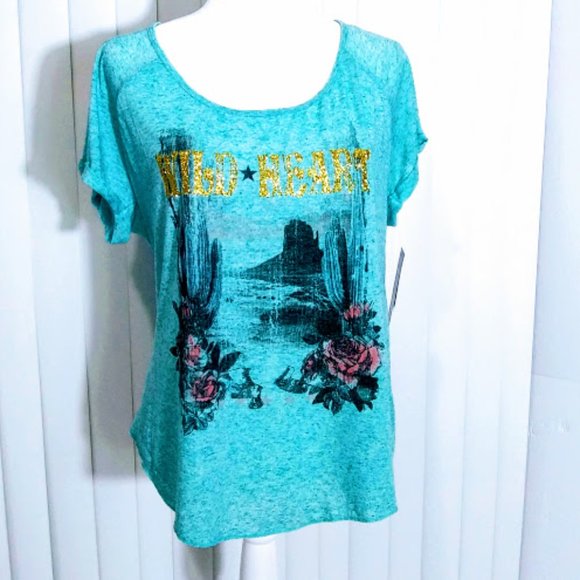 TEE*SHORT SLEEVE*TEAL COLOR DESERT SCENE*RANSOM BRAND*WOMEN SIZE 1X. - Picture 2 of 8
